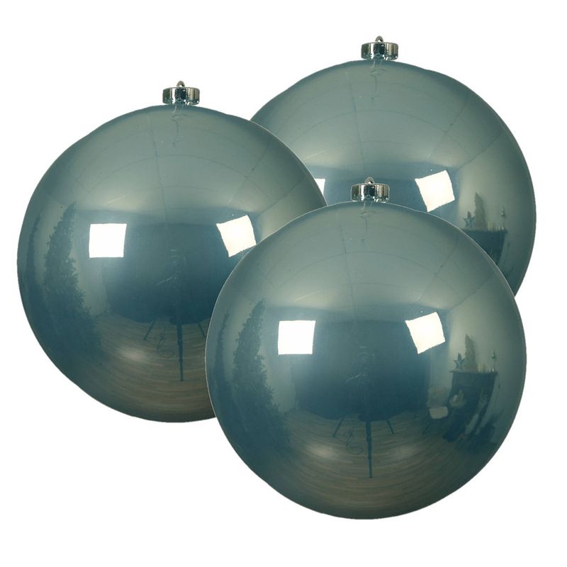 Foto van 3x stuks grote kunststof kerstballen lichtblauw 14 cm glans - kerstbal