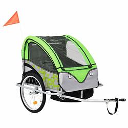 Foto van Vidaxl kinderfietskar en wandelwagen 2-in-1 groen en grijs