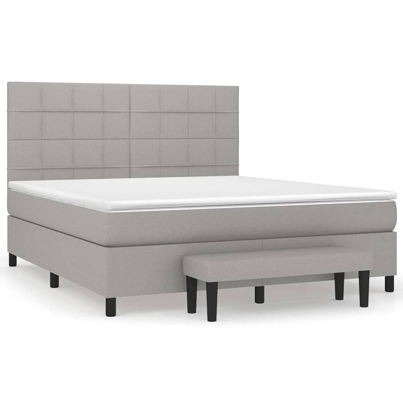 Foto van The living store boxspringbed - pocketvering - 160x200 cm - lichtgrijs - verstelbaar hoofdbord