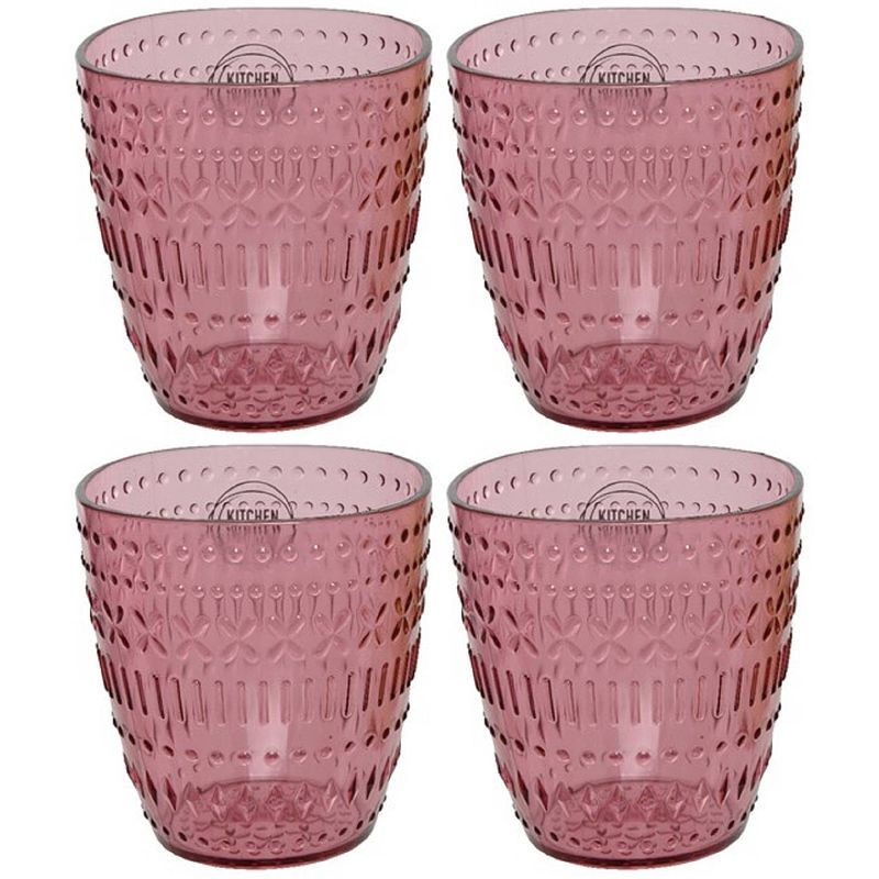 Foto van Set van 4x stuks kunststof bekers roze 200 ml - drinkglazen