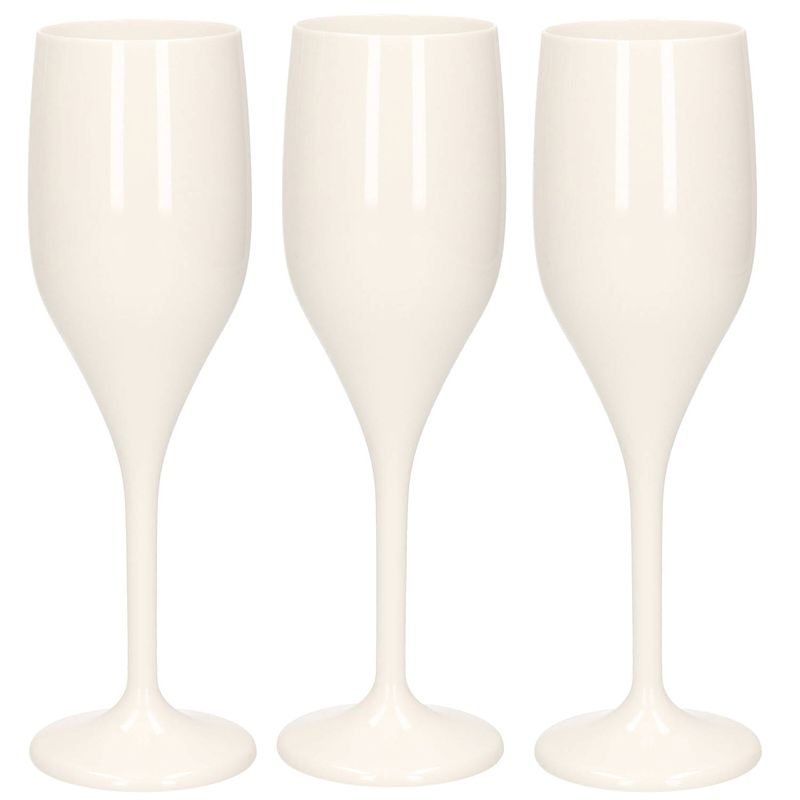 Foto van Set van 6x stuks champagne/prosecco flutes glazen wit 150 ml van onbreekbaar kunststof - champagneglazen