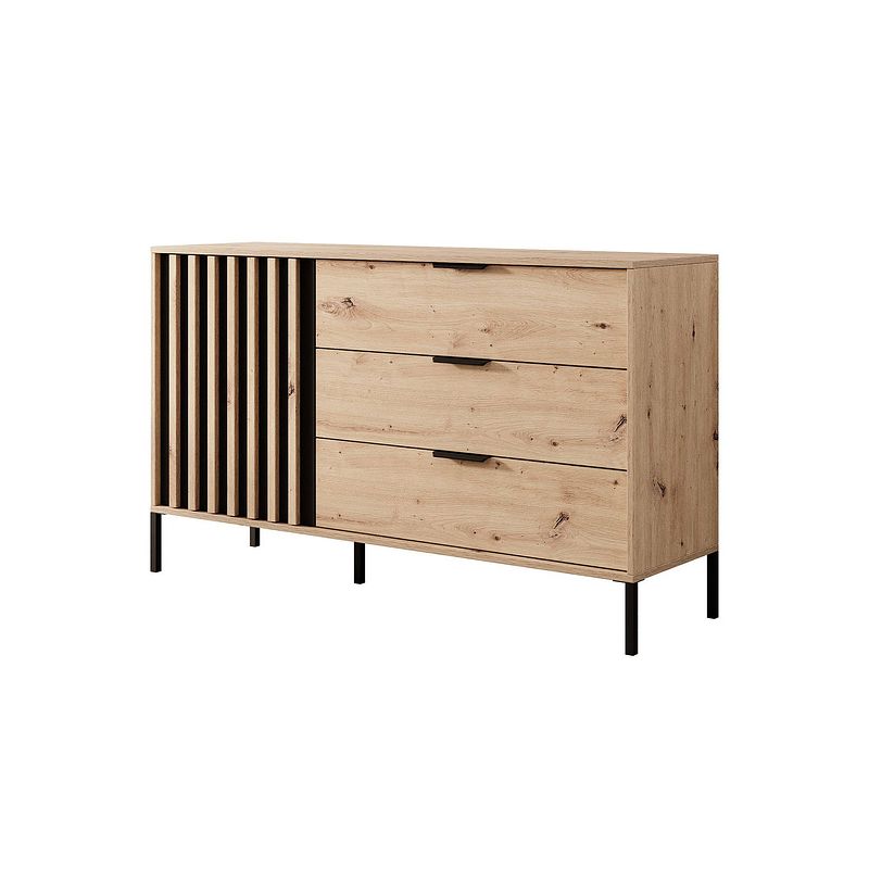 Foto van Meubella dressoir tasha - eiken - antraciet - 138 cm