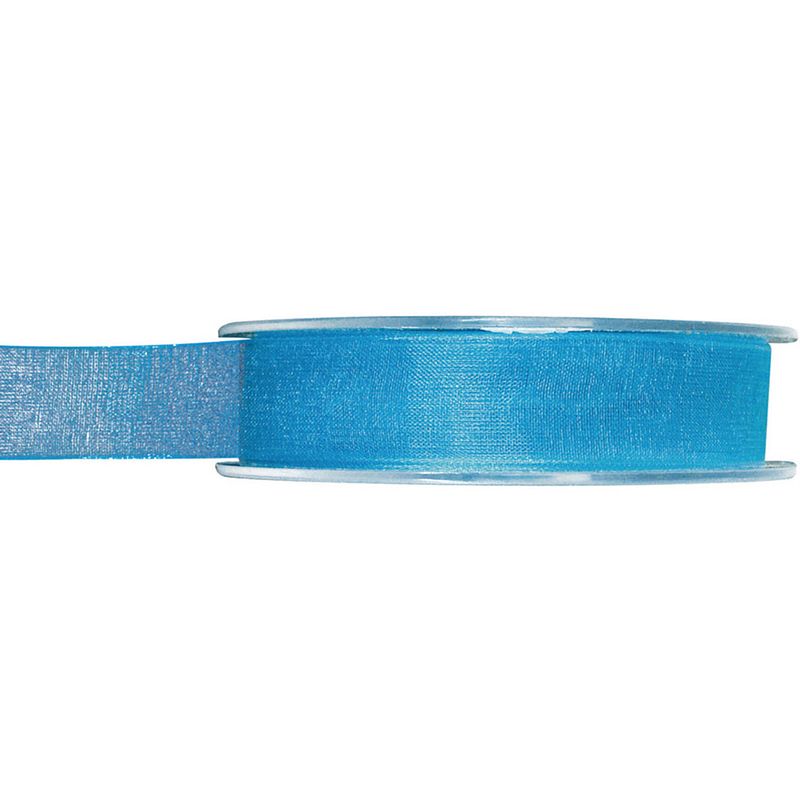 Foto van 1x hobby/decoratie turquoise organza sierlinten 1,5 cm/15 mm x 20 meter - cadeaulinten