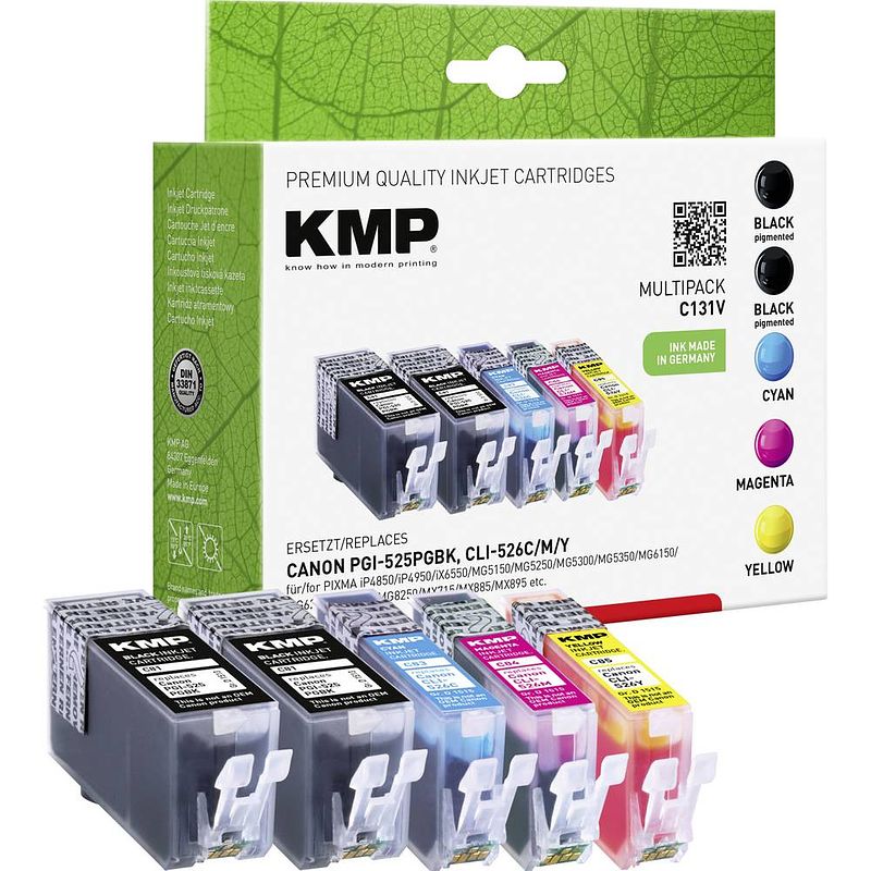 Foto van Kmp inkt vervangt canon pgi-525, cli-526 compatibel combipack zwart, cyaan, magenta, geel c131v 1513,0055