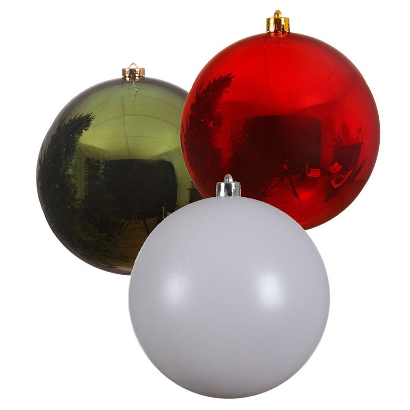 Foto van 3x stuks grote kerstballen van 20 cm glans van kunststof groen wit en rood - kerstbal