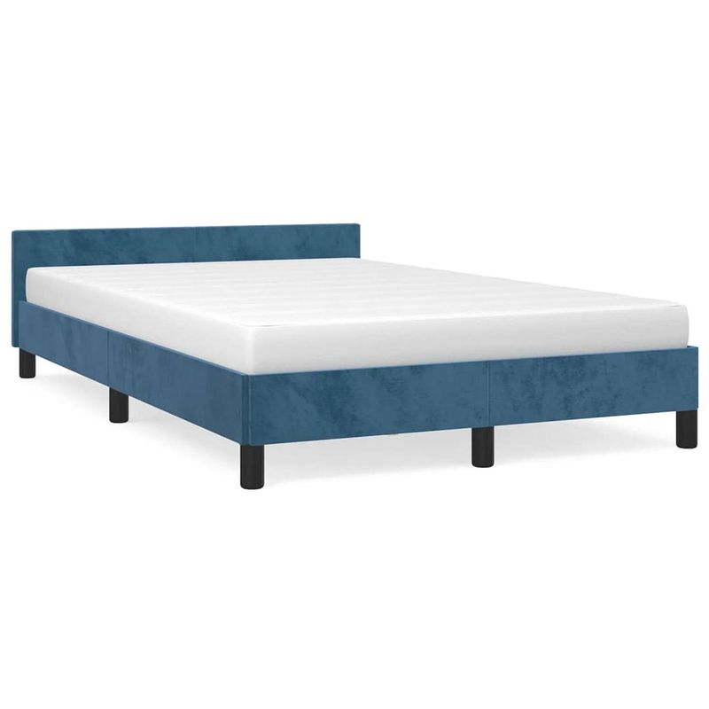 Foto van The living store bedframe donkerblauw fluweel 203x123x50 - multiplex lattenbodem - geen matras