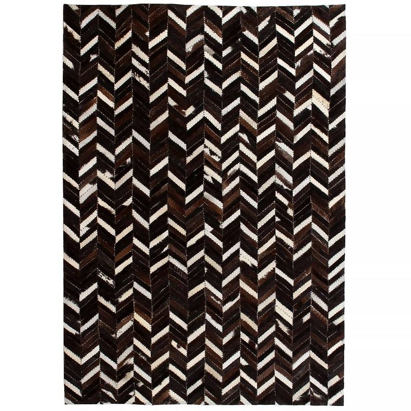 Foto van Vidaxl tapijt chevron patchwork 80x150 cm echt leer zwart/wit