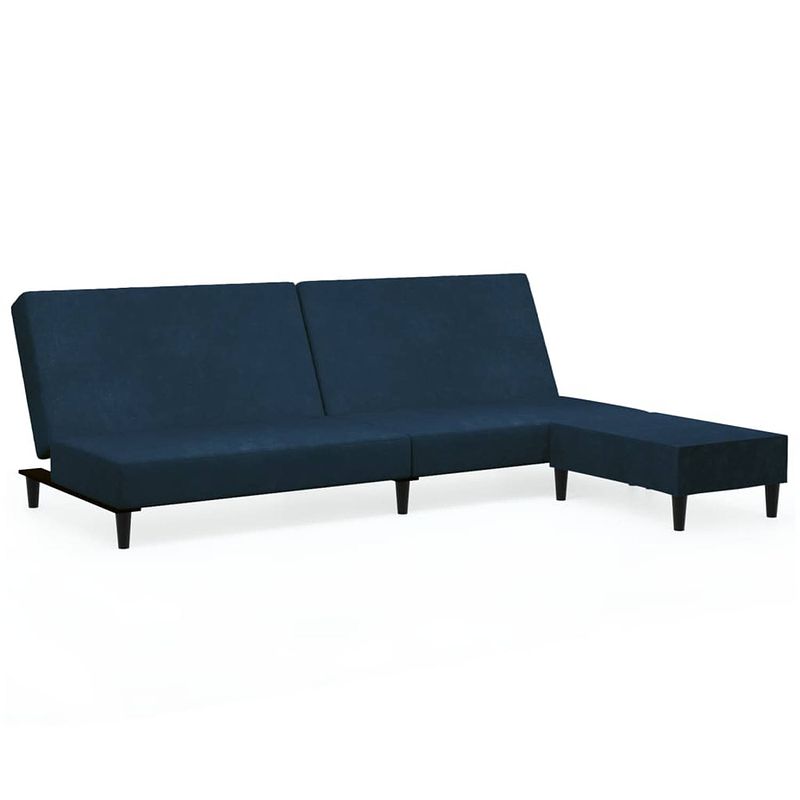 Foto van The living store bedbank met voetenbank - blauw fluweel - 200 x 84.5 x 69 cm - makkelijk om te bouwen - montage vereist