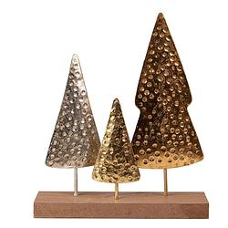 Foto van Clayre & eef kerstdecoratie kerstbomen 21x5x25 cm goudkleurig bruin mdf ijzer decoratief figuur decoratieve accessoires