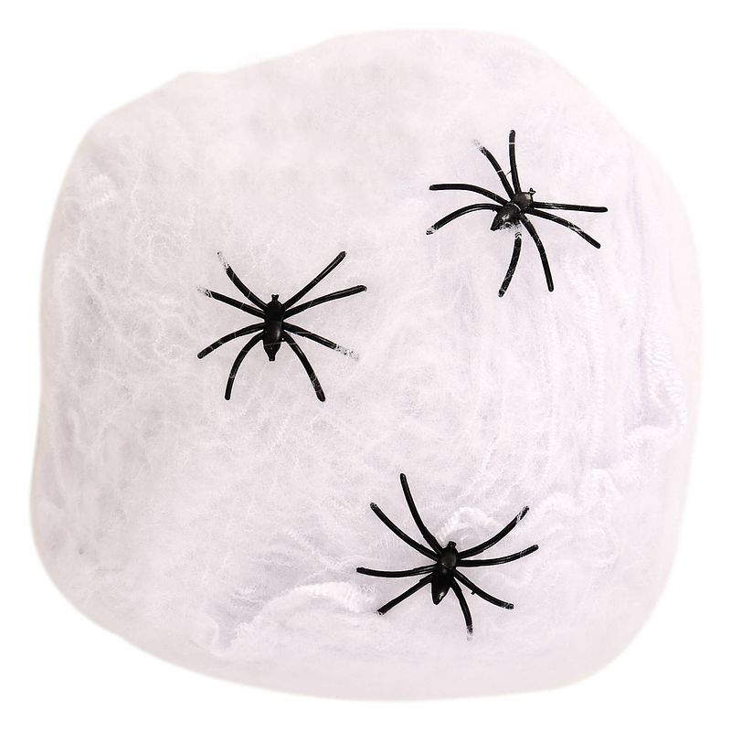 Foto van Horror spinnenweb met spinnen - wit - 20 gr - halloween decoratie - feestdecoratievoorwerp