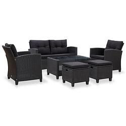 Foto van Vidaxl 6-delige loungeset met kussens poly rattan zwart