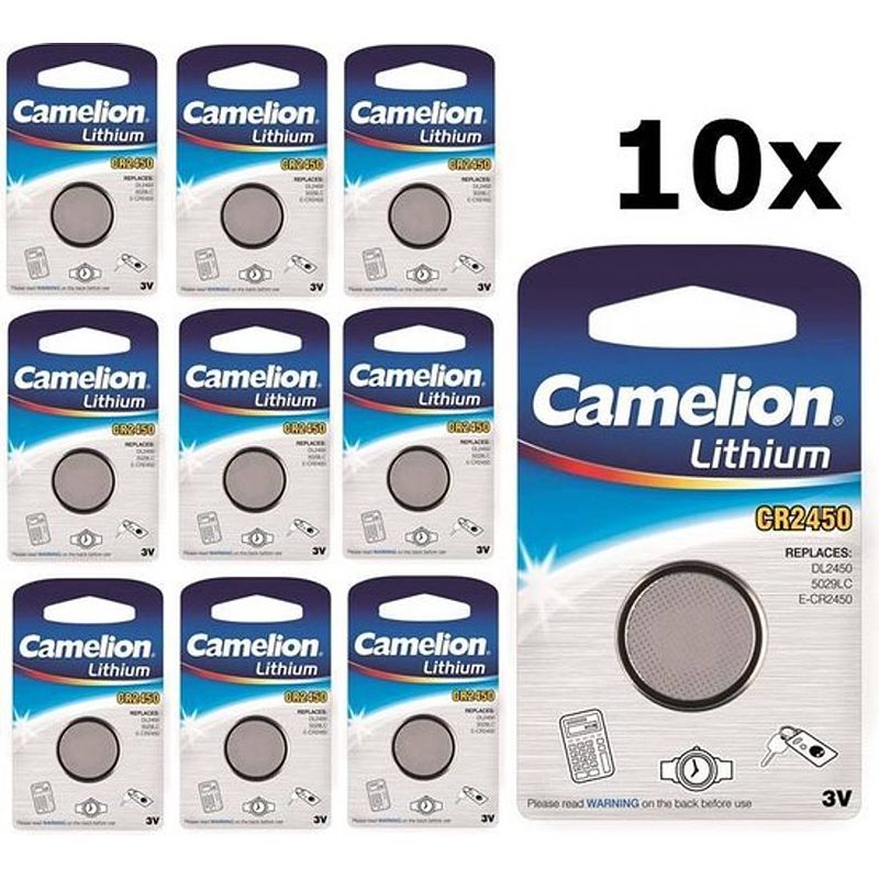 Foto van 10 stuks camelion cr2450 3v lithium knoopcelbatterij