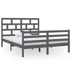 Foto van The living store bedframe - houten - bedframe - afmeting- 205.5 x 156 x 100 cm - kleur- grijs - materiaal- massief