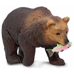 Foto van Safari speeldier grizzlybeer met vis junior 8 x 5,5 cm bruin