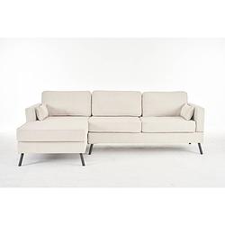 Foto van Hoekbank design lizza 270cm bank beige ribstof loungebank zowel links als rechts bankstel