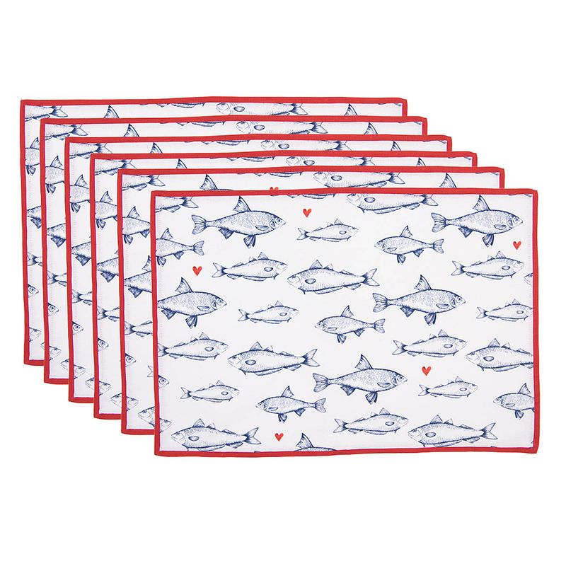 Foto van Haes deco - set van 6 placemats - 48x33 cm - 100% katoen - sun sea & fish