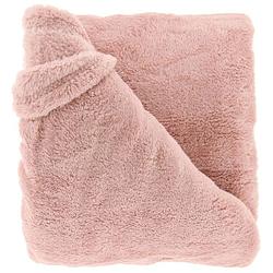 Foto van Droomtextiel zachte plaid justin oud roze 150 x 200 cm - fleece deken - super zacht - warm en donzig - bank plaid