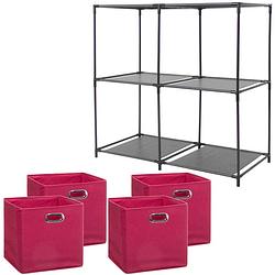 Foto van 5five kastmandjes/opberg mandjes - roze - 4x stuks van 29 liter - rekje is 68 x 70 cm - opbergmanden