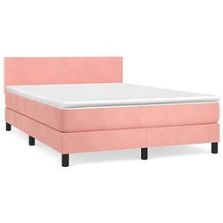 Foto van Vidaxl boxspring met matras fluweel roze 140x200 cm