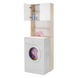 Foto van Ecd germany wasmachinekast met 2 deuren en 2 open vakken, 190x62,5 cm, wit/sonoma eik, badkamermeubel voor wasmachine