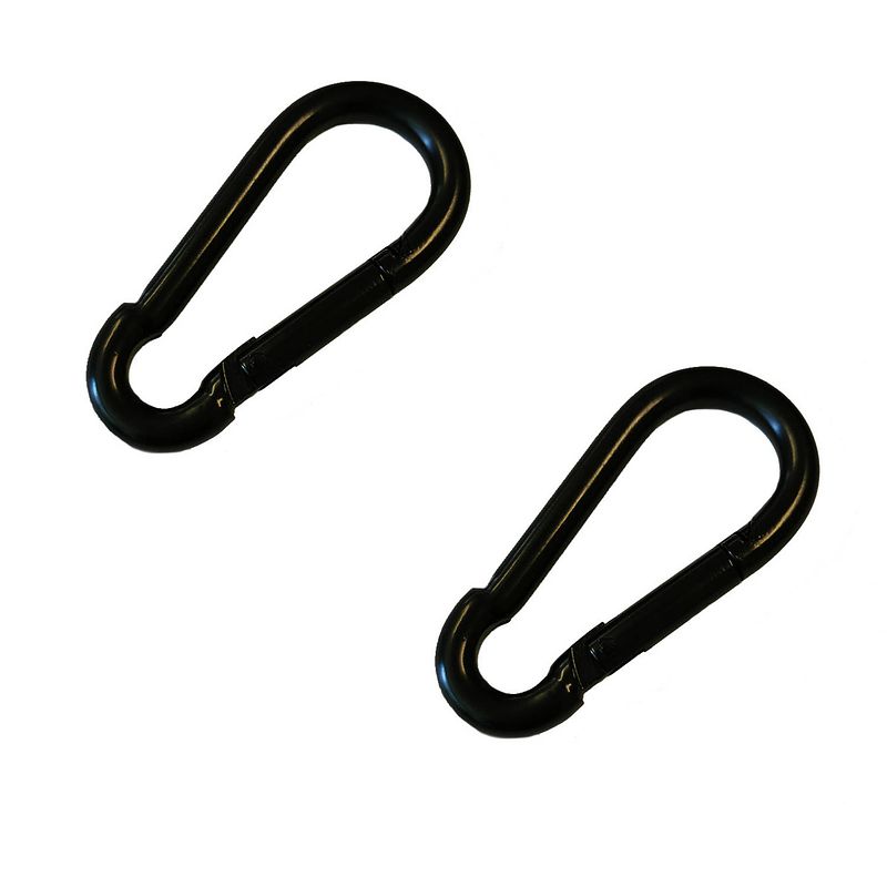 Foto van 2x stuks snaphook / karabijnhaak / snaphooks zwart gelakt staal 6 cm - karabijnhaken