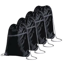 Foto van Sport gymtas/rugtas/draagtas - 4x - zwart met rijgkoord 34 x 44 cm van polyester - gymtasje - zwemtasje