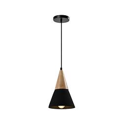 Foto van Quvio hanglamp langwerpig beton met hout zwart - quv5141l-black