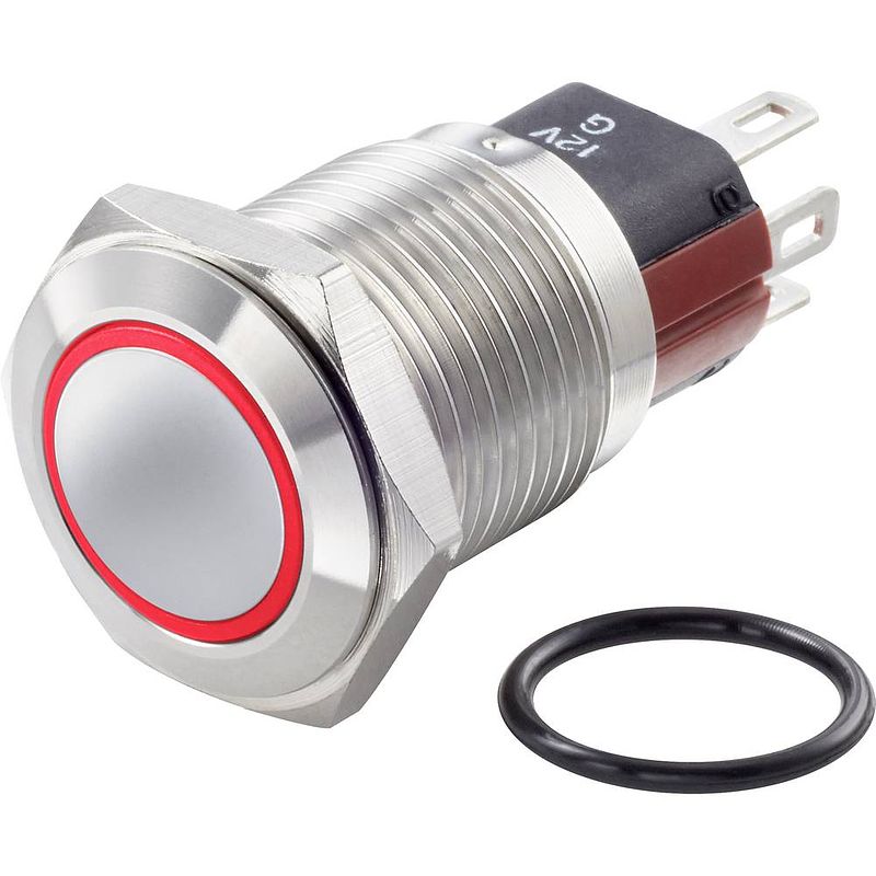 Foto van Tru components tc-7494832 tc-gq16-kf-11e/j/r/12v/s vandalismebestendige drukschakelaar 48 v/dc 2 a 1x uit/(aan) moment rood ip65 1 stuk(s)