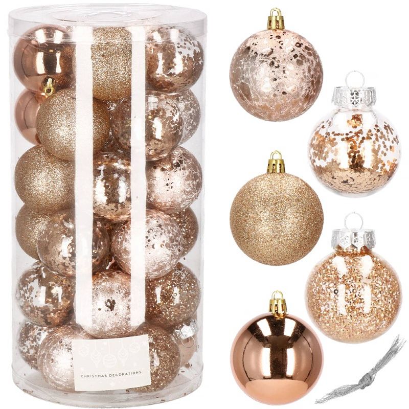 Foto van Kerstballen 30 stuks 6 cm rosé/goud