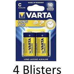 Foto van 8 stuks (4 blisters a 2 st) varta longlife extra c wegwerpbatterij alkaline