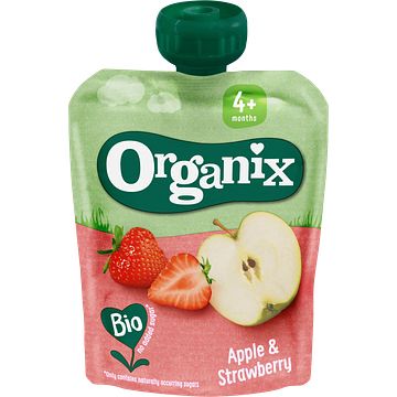 Foto van Organix knijpfruit appel & aardbei 4+m 90g bij jumbo