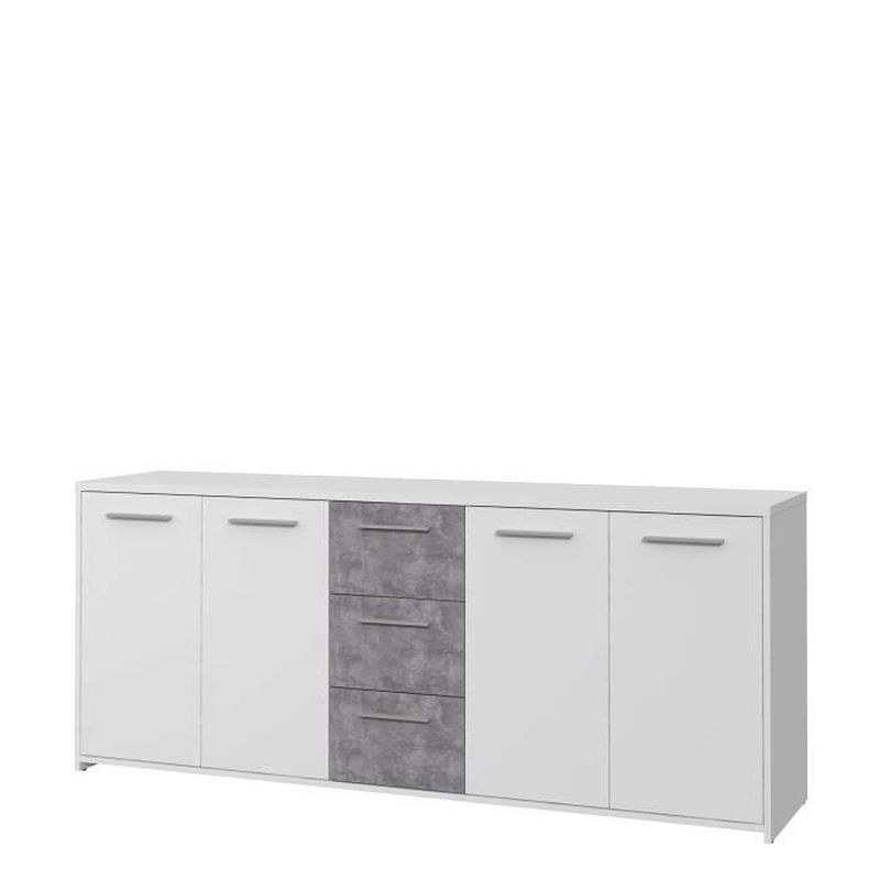 Foto van Laag dressoir 4 deuren 3 laden - decor wit en betongrijs - l 179 x d 42 x h 74,5 cm