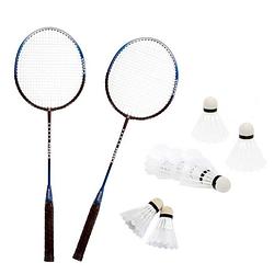 Foto van Badminton set zilver/blauw met 8x shuttles en opbergtas - badmintonsets