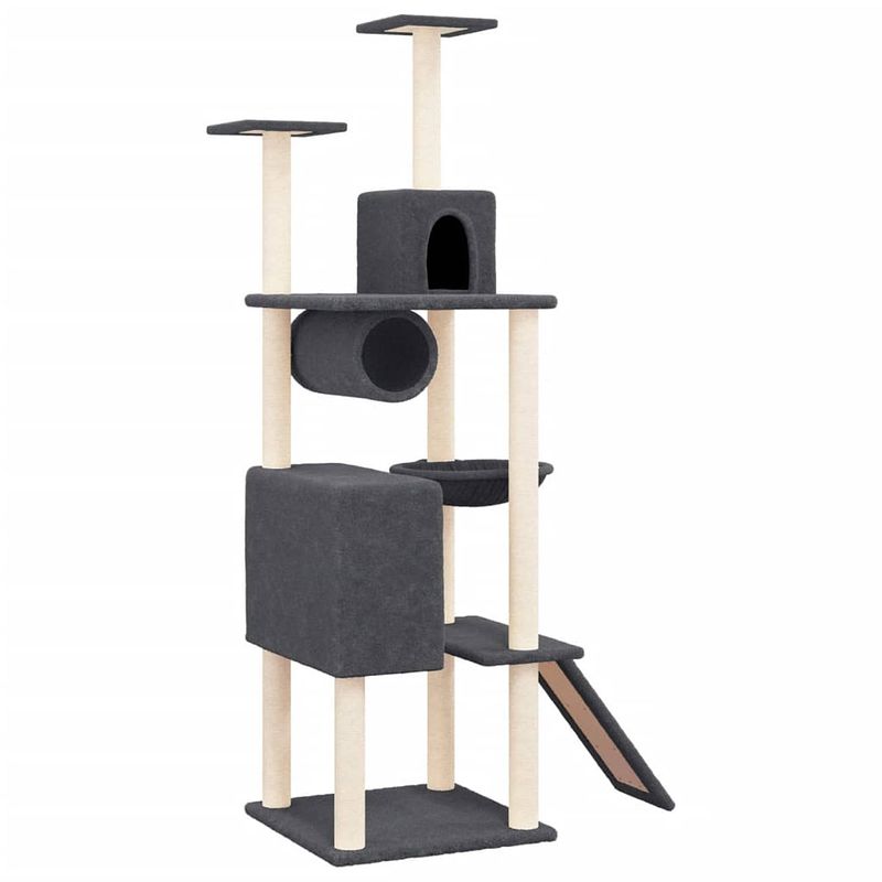 Foto van The living store kattenmeubel all-in-one - 91 x 52 x 168 cm - donkergrijs