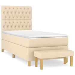 Foto van The living store boxspringbed - crème - 203 x 100 x 118/128 cm - pocketvering matras - middelharde ondersteuning -