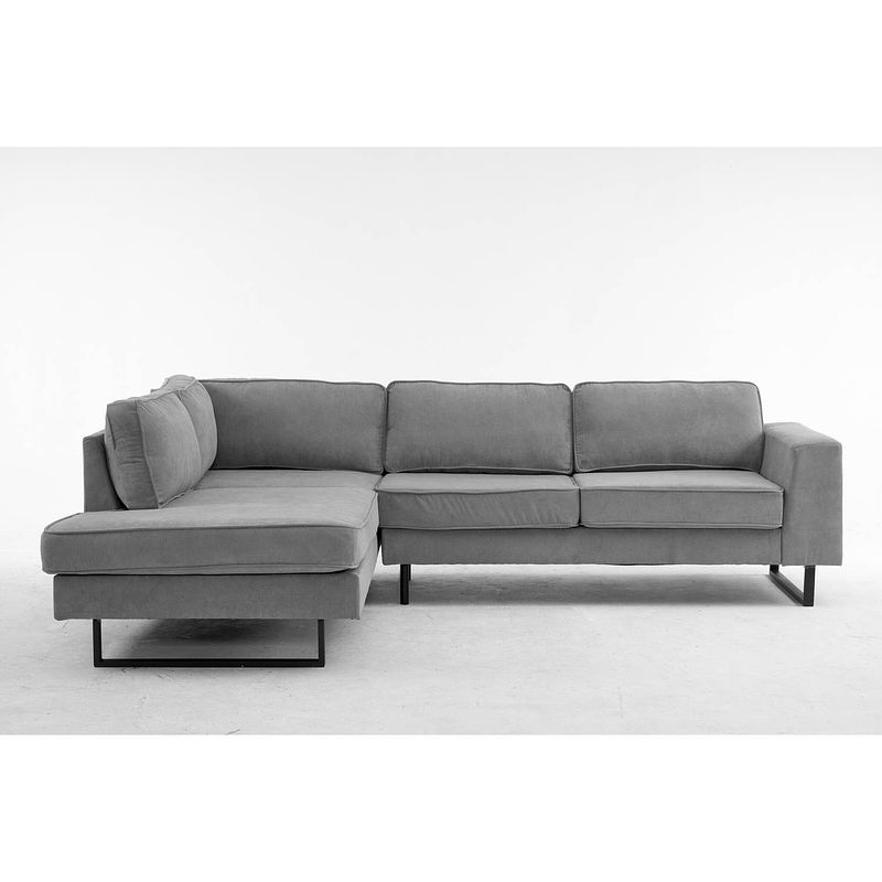 Foto van Hoekbank design puckerto 290cm bank antraciet ribstof hoek loungebank links bankstel