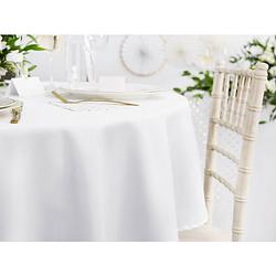 Foto van Tafelkleed/tafellaken rond - wit - 230 cm - polyester - bruiloft tafelkleden - feesttafelkleden
