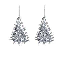 Foto van 4x stuks kunststof kersthangers kerstboom zilver glitter 15 cm kerstornamenten - kersthangers