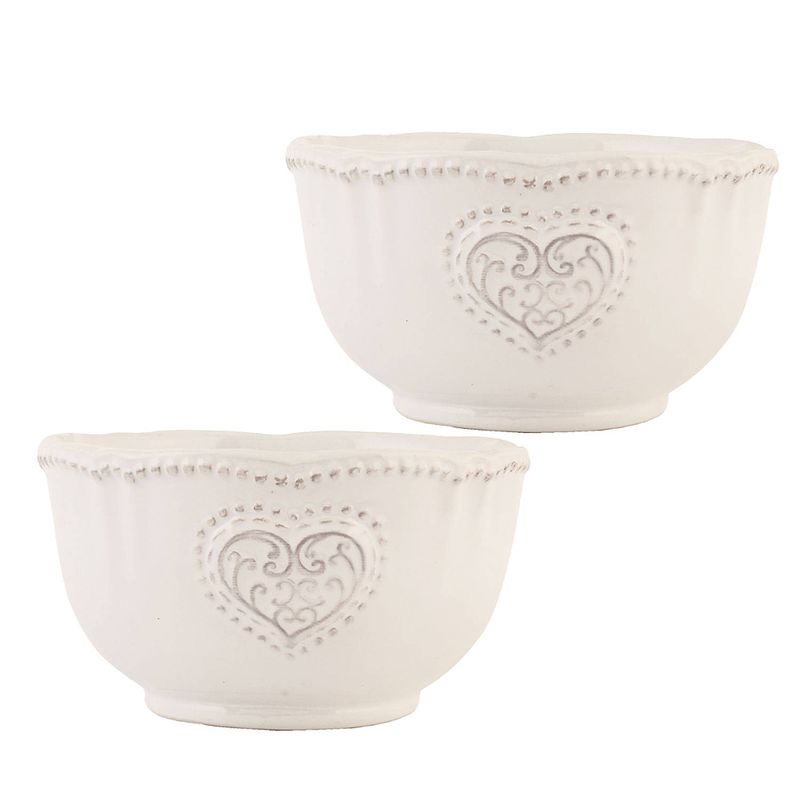 Foto van Haes deco - set van 2 soepkommen / mueslischalen - ø 12x7 cm / 350 ml - beige - keramiek - heart