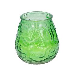 Foto van 1x citronella lowboy tafelkaarsen 10 cm groen glas - geurkaarsen