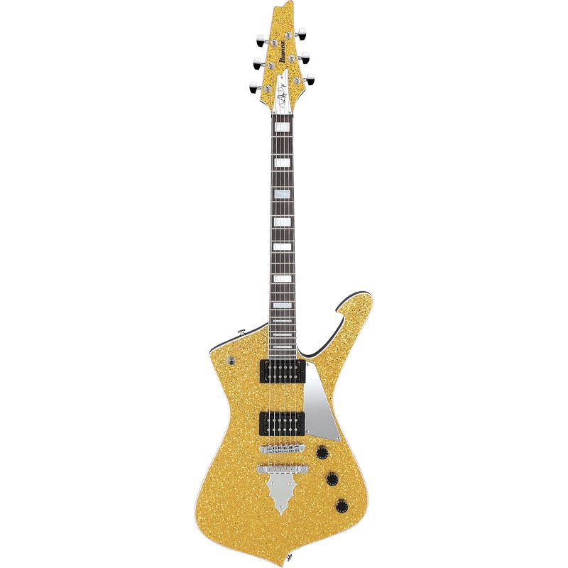 Foto van Ibanez paul stanley signature ps60 gold sparkle elektrische gitaar met gigbag