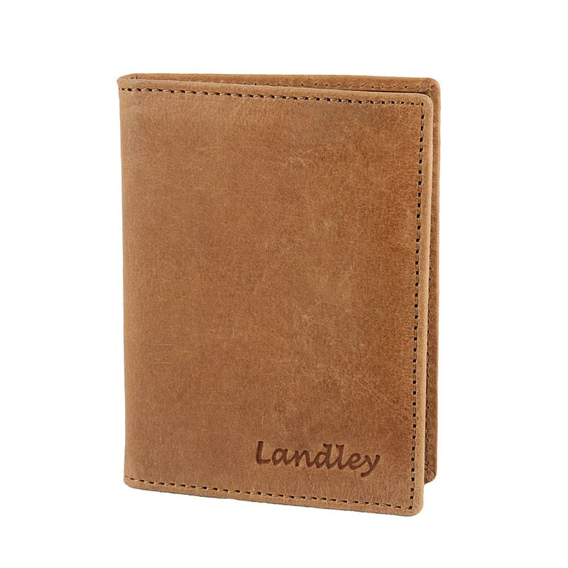 Foto van Landley leren creditcardetui pasjeshouder compact - 10 pasjes - anti-skim rfid - vintage hunter pull-up leer - bruin