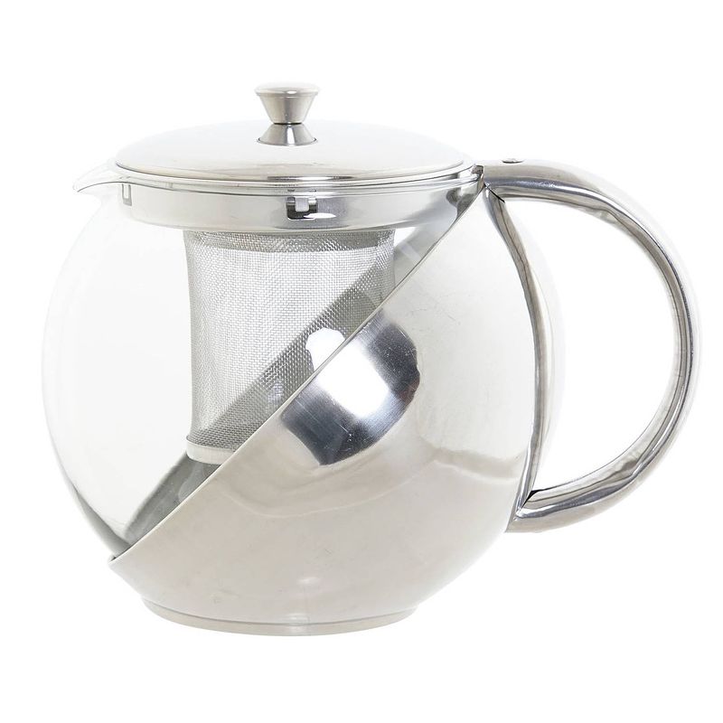 Foto van Theepot van glas en rvs 1100 ml met filter/infuser en handvat - theepotten