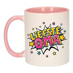 Foto van Liefste oma cadeau mok / beker wit en roze 300 ml - feest mokken