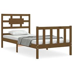 Foto van The living store massief grenenhouten bedframe - honingbruin - 195.5 x 80.5 x 100 cm - multiplex lattenbodem - stevig