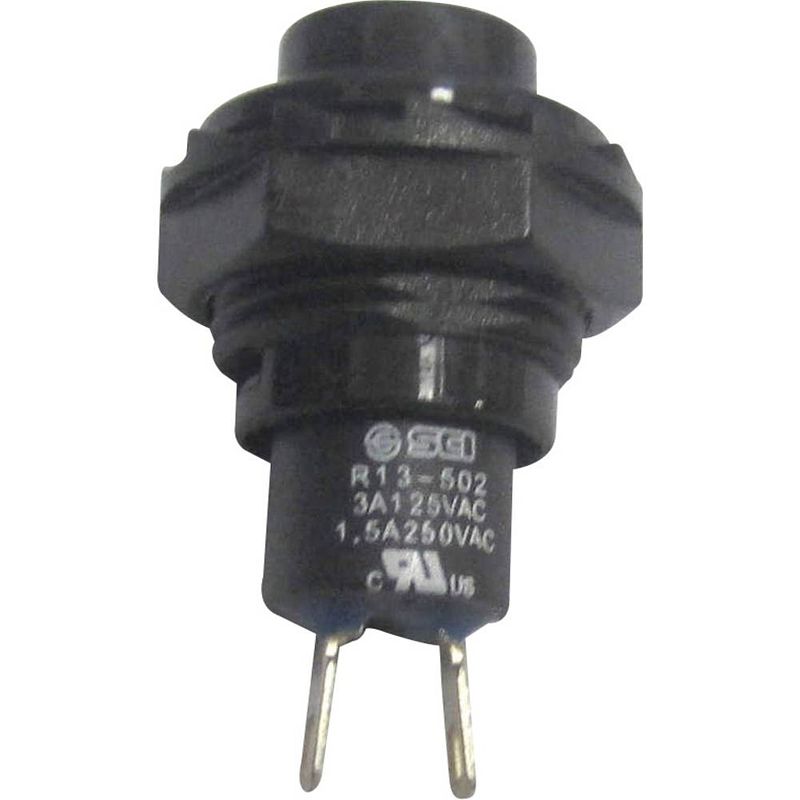 Foto van Tru components 1587730 tc-r13-502a-05bk druktoets 250 v/ac 1.5 a 1x uit/(aan) moment 1 stuk(s)