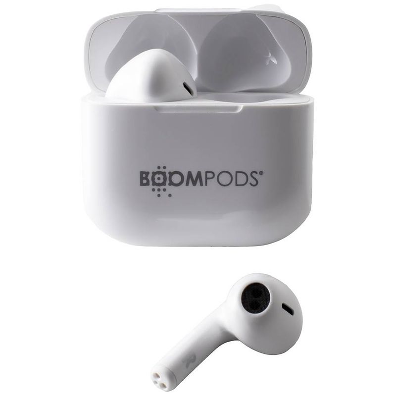 Foto van Boompods bassline compact in ear oordopjes bluetooth wit headset, klankregeling, volumeregeling, bestand tegen zweet, touchbesturing