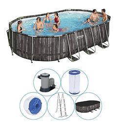 Foto van Bestway - power steel - opzetzwembad inclusief filterpomp en accessoires - 610x366x122 cm - rechthoekig