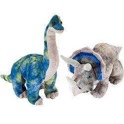 Foto van Setje van 2x dinosaurus knuffels triceratops en brachiosaurus van 25 cm - knuffeldier