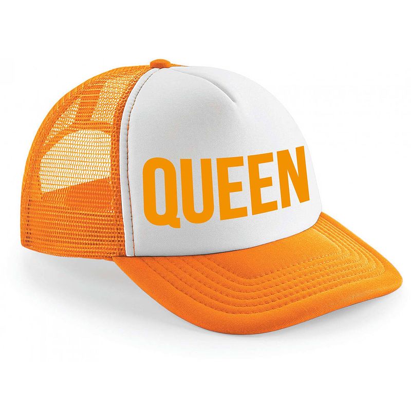 Foto van Queen snapback cap/ truckers petje oranje voor dames - verkleedhoofddeksels